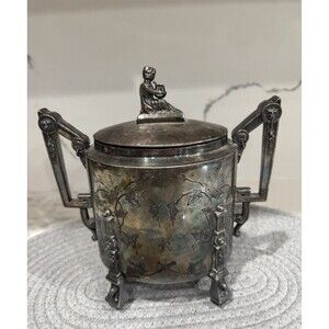 Antique Reed & Barton Silverplate Sugar Bowl With Cover No.2447. Women With Harp